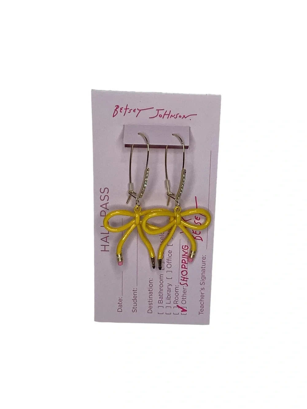 Betsey Johnson Best In Class Hall Pass Pencil Bow Earrings New